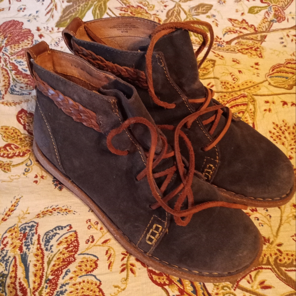 Brown and Gray Suede Ankle Boots